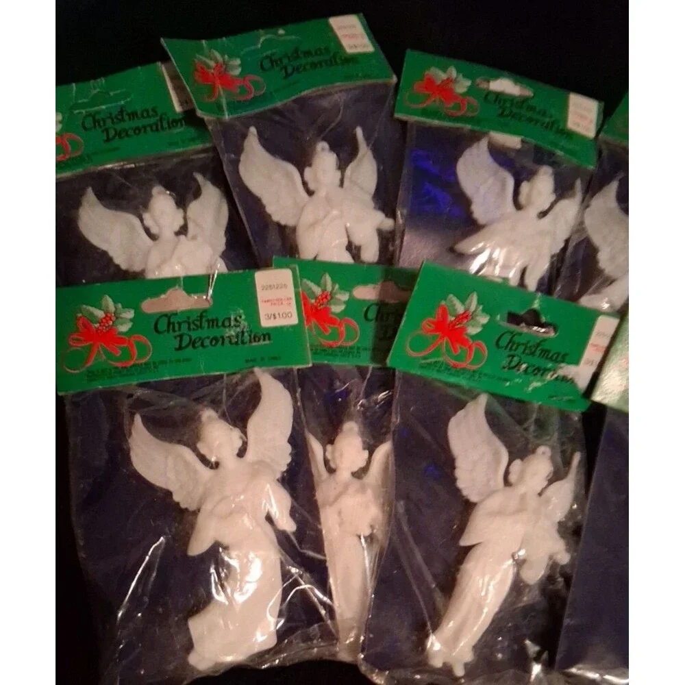 Vintage White Resin Angel ornament lot of 8